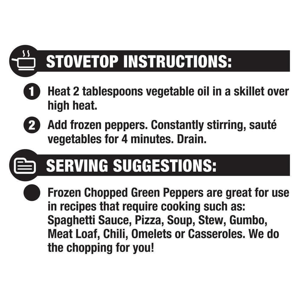 Great Value Chopped Green Peppers, 10 Oz (Frozen)