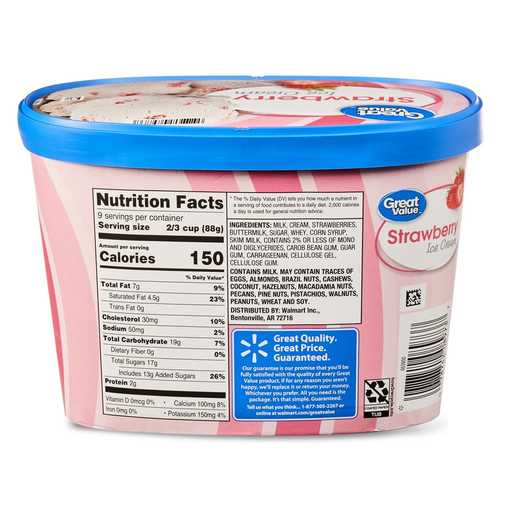 Great Value Strawberry Ice Cream, 48 Fl Oz