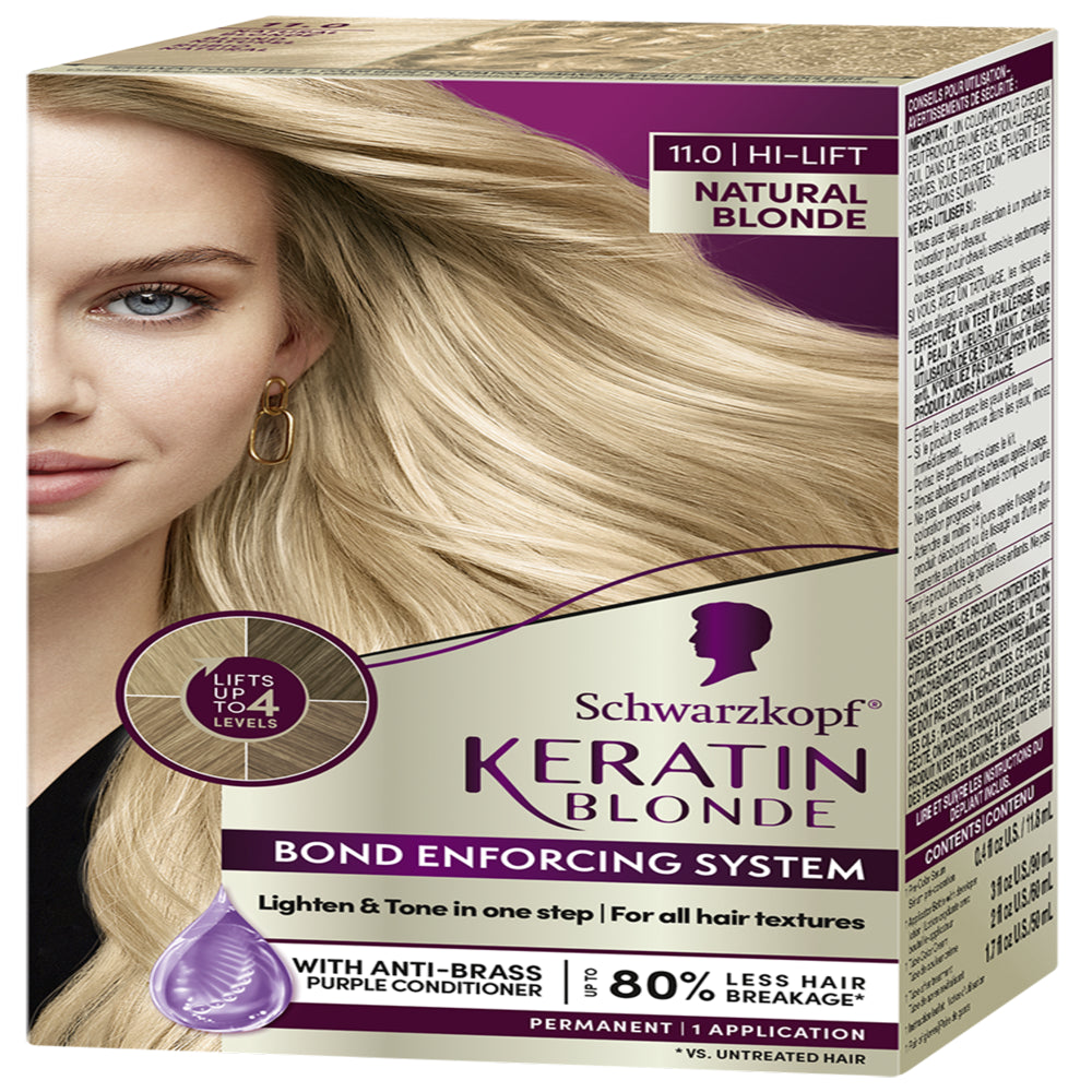 Schwarzkopf Keratin Blonde Hair Dye Natural Blonde 11.0, Hi-Lift Permanent Color, 1 Application - Hair Color Enriched with Keratin, Lightens up to 4 Levels and Protects Hair from Breakage*