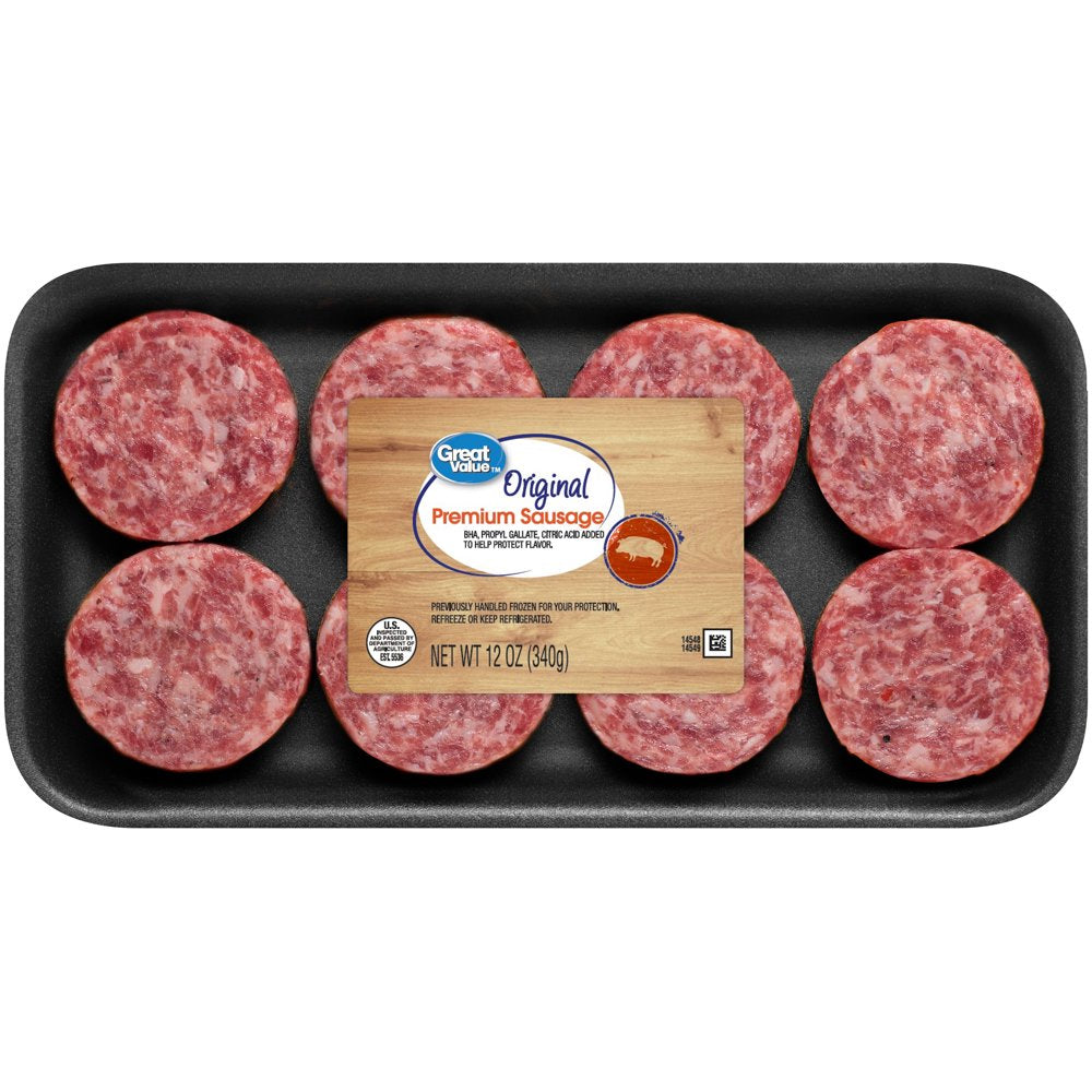 Great Value Uncooked Original Breakfast Pork Sausage Patties 12 Oz Package