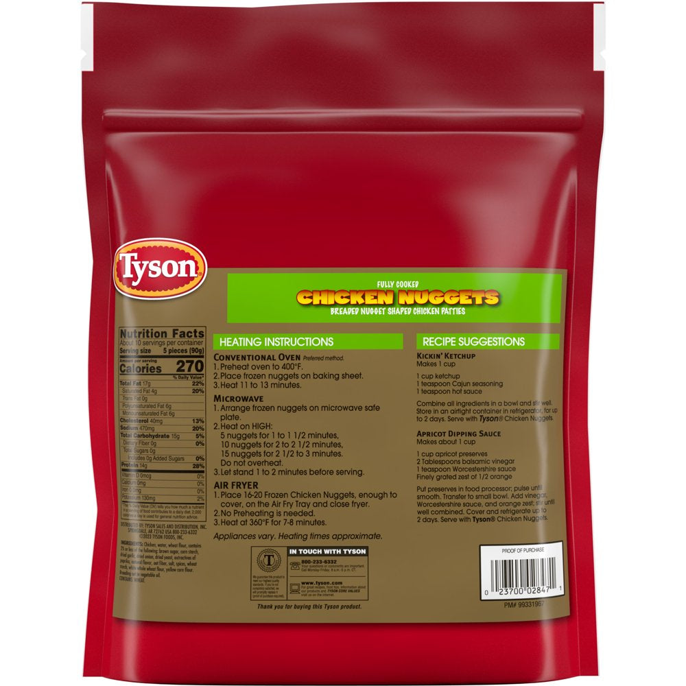 Tyson Fully Cooked Chicken Nuggets, 2 Lb Bag (Frozen)