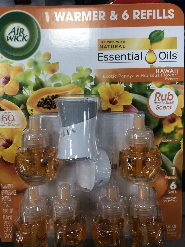 (SIX) HAWAII SCENT AIR WICK ESSENTIAL OILS REFILLS with PLUG in WARMER, 4.02 Oz