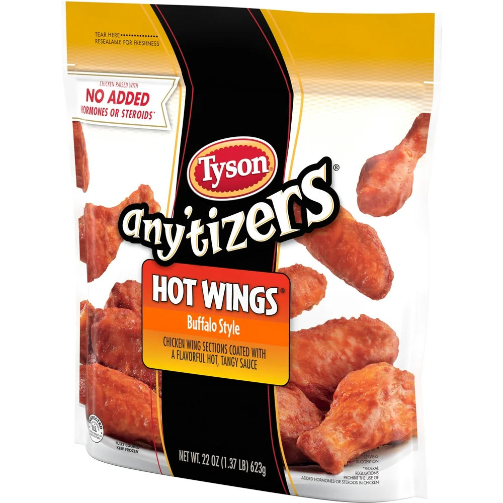 Tyson Any'Tizers Buffalo Style Hot Wings, 1.37 Lb Bag (Frozen)