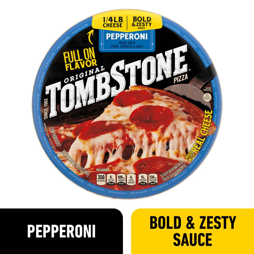 Tombstone Frozen Pizza, Pepperoni Original Thin Crust Pizza with Marinara Sauce, 19.3 Oz (Frozen)