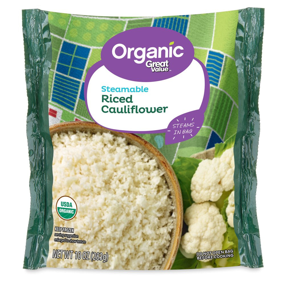 Great Value Organic Steamable Riced Cauliflower, 10 Oz (Frozen)