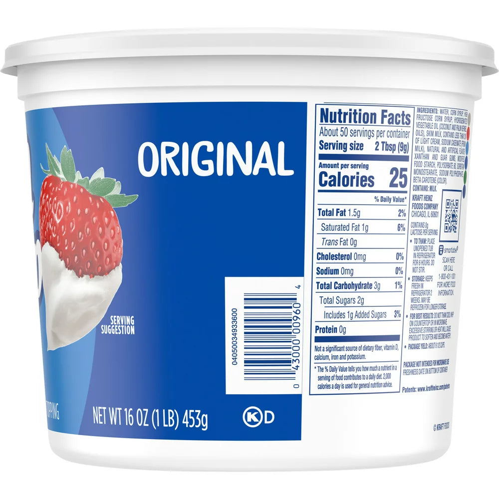 Cool Whip Original Whipped Cream Topping, 16 Oz Tub