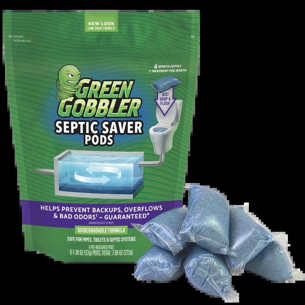 Green Gobbler Monthly Septic Tank Treatment Pacs, Pre-Measured Flushable Pacs - 6 Pc Ct