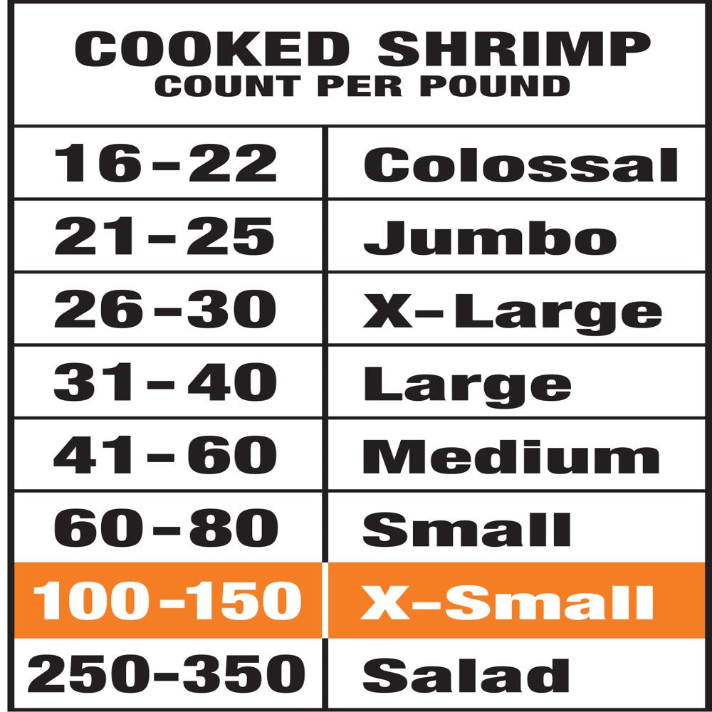 Great Value Frozen Cooked Extra Small Peeled & Deveined, Tail-Off Shrimp, 12 Oz (100-150 per Lb)