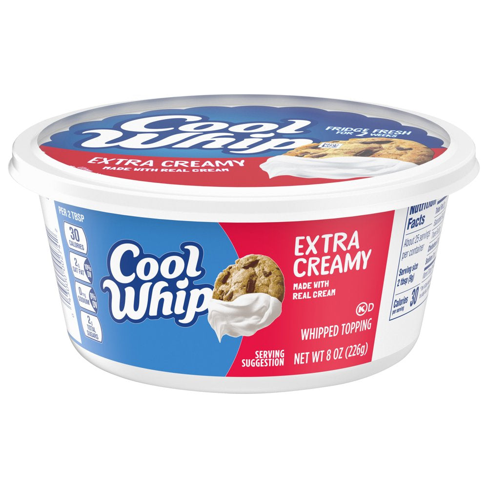 Cool Whip Extra Creamy Whipped Cream Topping, 8 Oz Tub (Frozen)