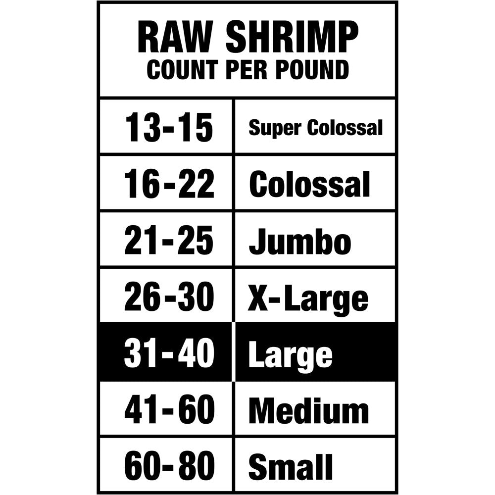 Great Value Frozen Raw Large Peeled & Deveined, Tail-Off Shrimp, 2 Lb (31-40 Count per Lb)