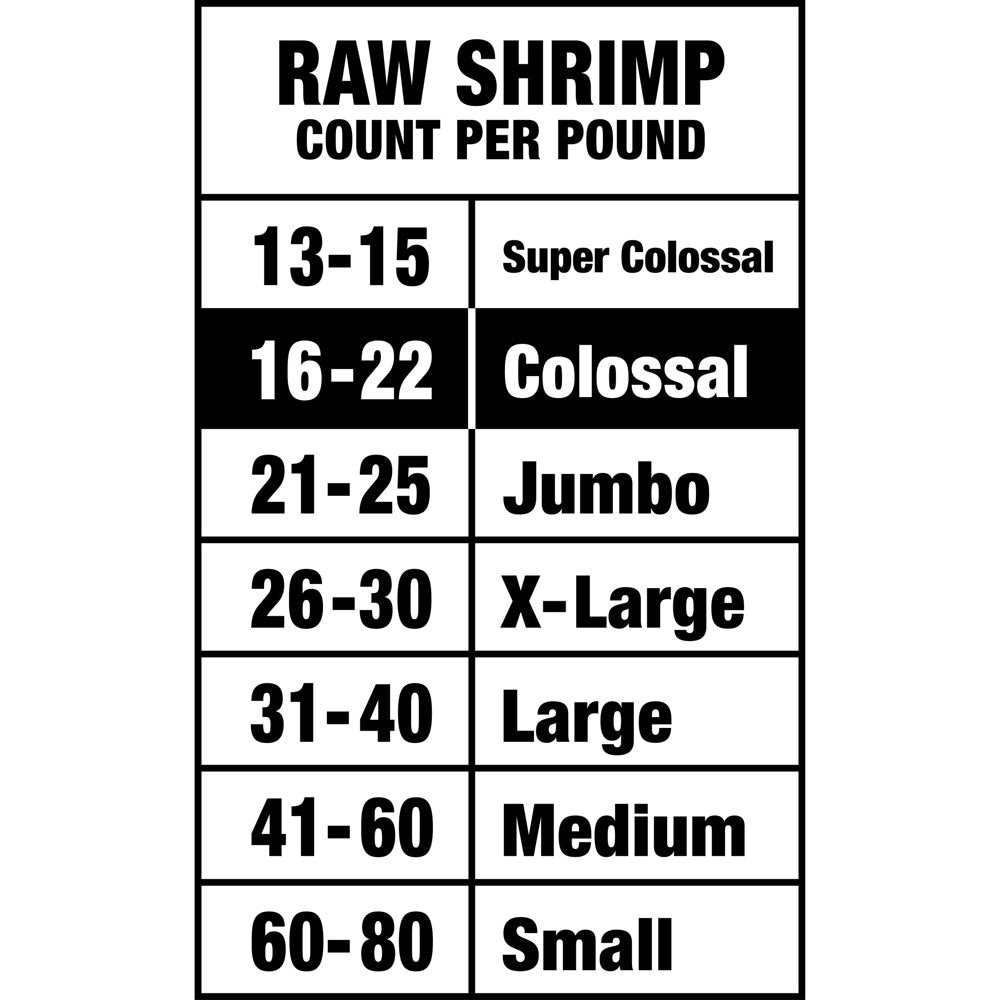 Great Value Frozen Raw Colossal Peeled Deveined Tail-On Shrimp, 12 Oz (16-22 Count per Lb)