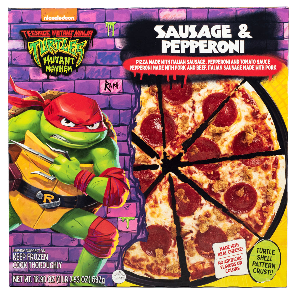 Teenage Mutant Ninja Turtles Sausage and Pepperoni Pizza, Marinara Sauce, 18.93 Oz (Frozen)