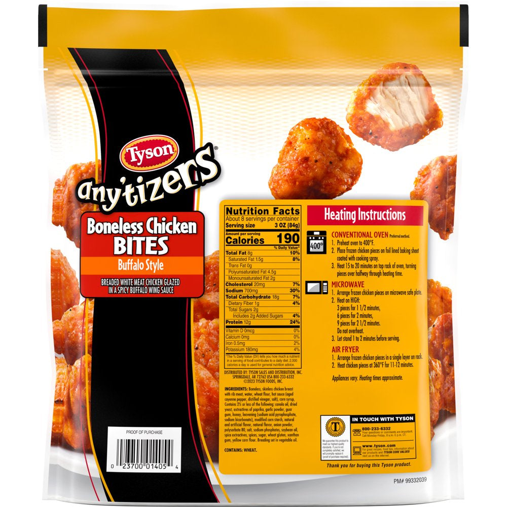 Tyson Any'Tizers Buffalo Style Boneless Chicken Bites, 1.5 Lb Bag (Frozen)