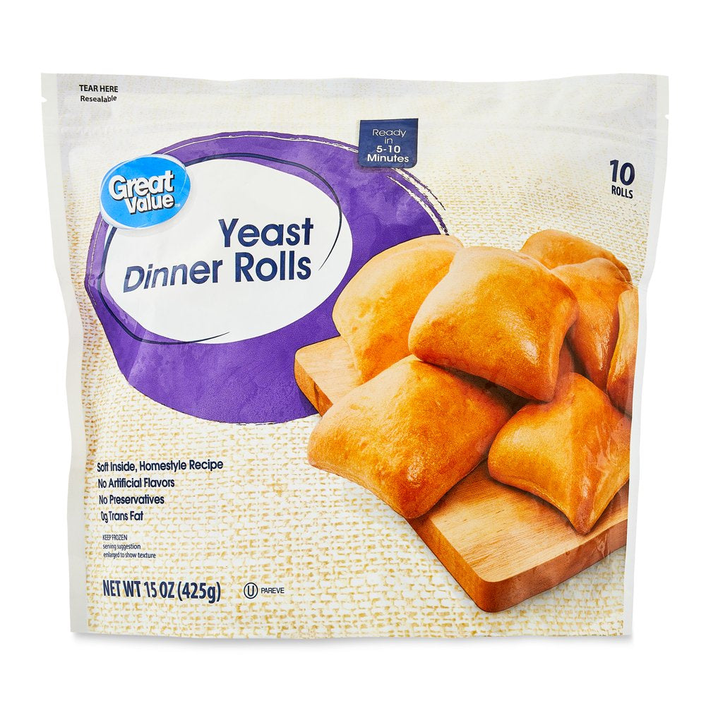 Great Value Yeast Dinner Rolls, 15Oz, 10 Count (Frozen)