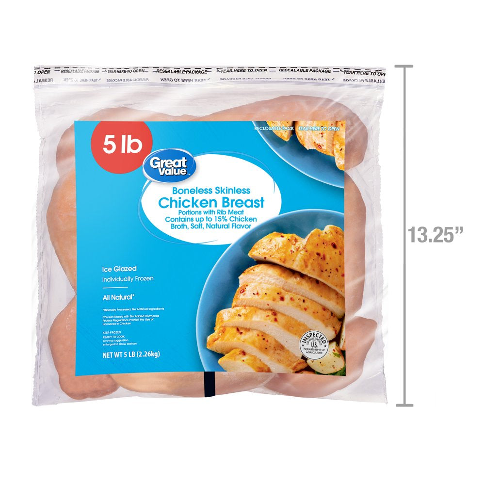 Great Value All Natural Boneless Skinless Chicken Breasts, 5 Lb (Frozen)