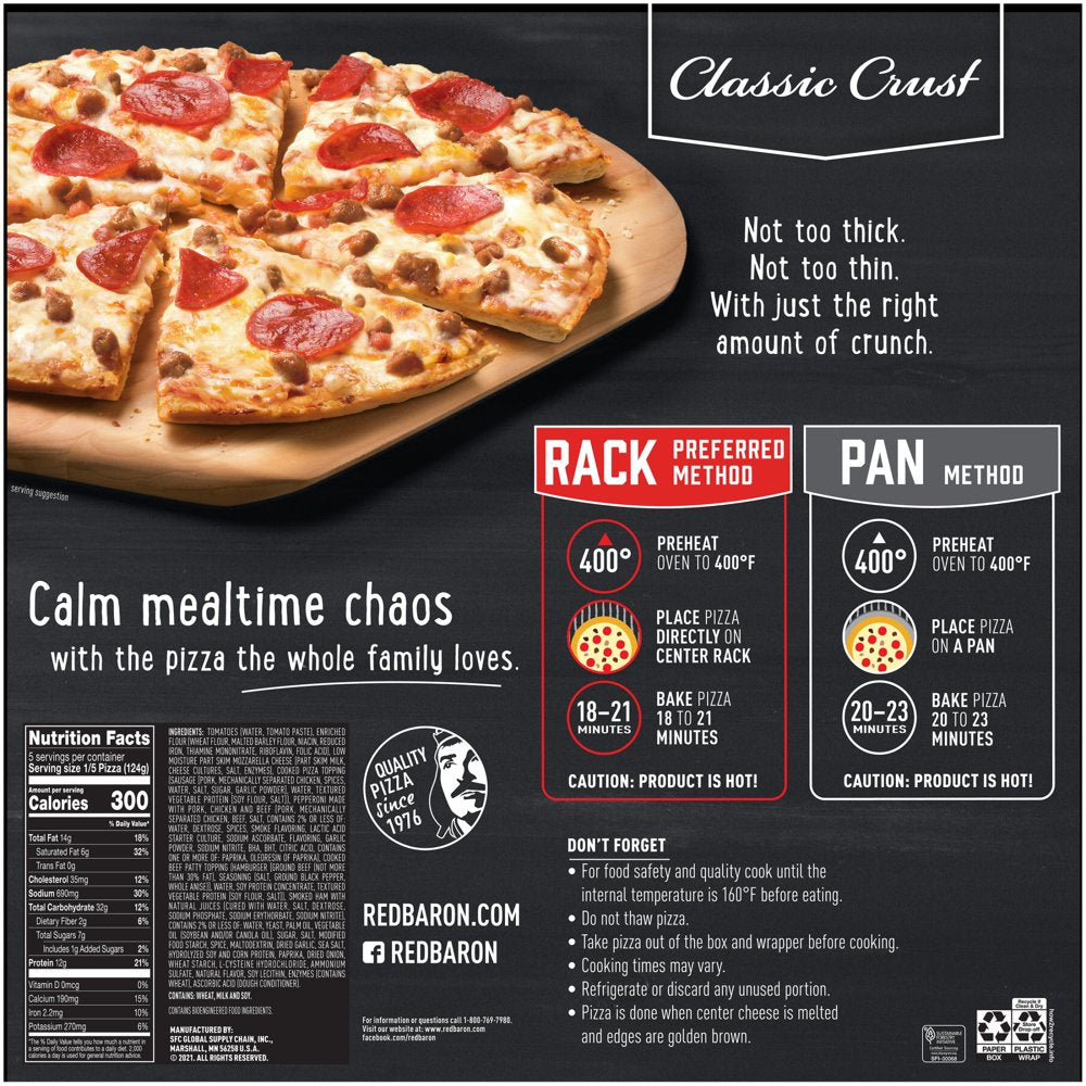 Red Baron Frozen Pizza Classic Crust Four Meat, 21.95 Oz