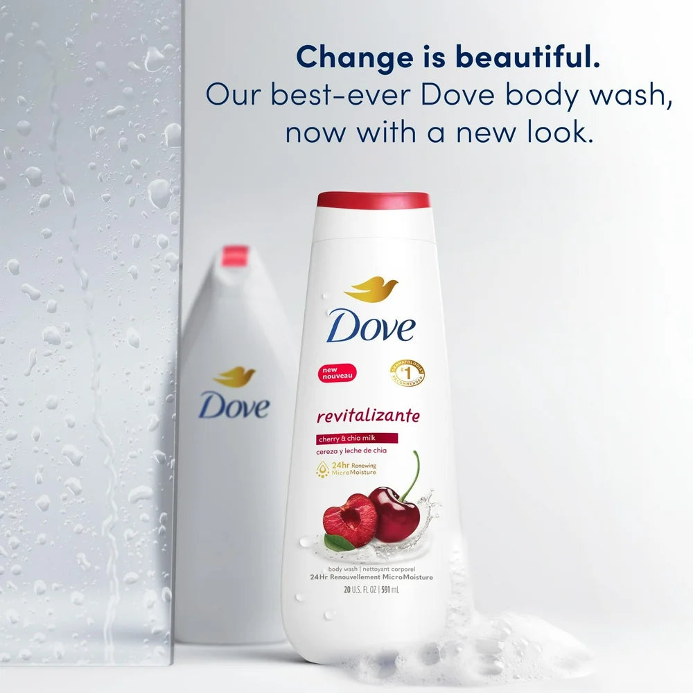 Dove Revitalizante Long Lasting Gentle Women'S Body Wash, Cherry and Chia Milk, 20 Fl Oz