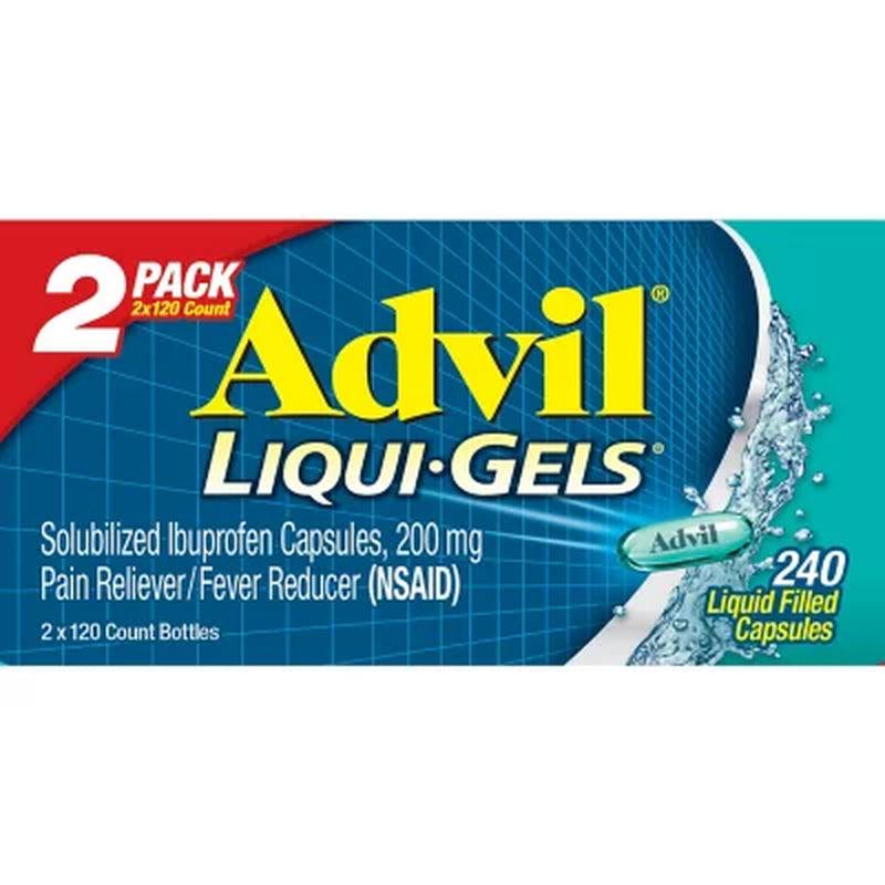 Advil Liqui-Gels Pain Reliever/Fever Reducer Liquid-Filled Capsule, 200Mg Ibuprofen (120 Ct., 2 Pk.)