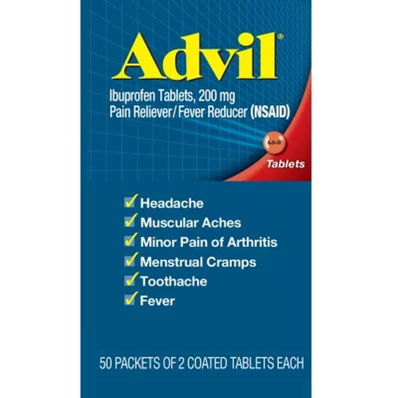 Advil Pain Reliever / Fever Reducer Coated Tablet, 200 Mg. Ibuprofen (50 Pk., 2 Tablets/Pk.)