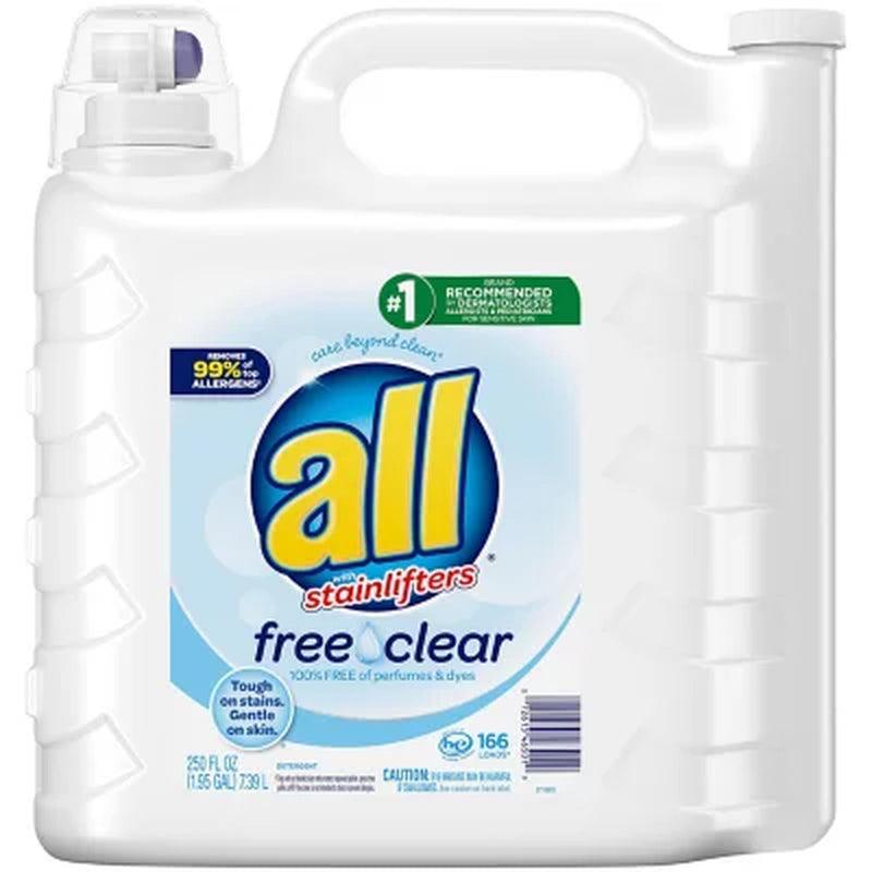 All Liquid Laundry Detergent Free Clear for Sensitive Skin (250 Oz.,166 Loads)