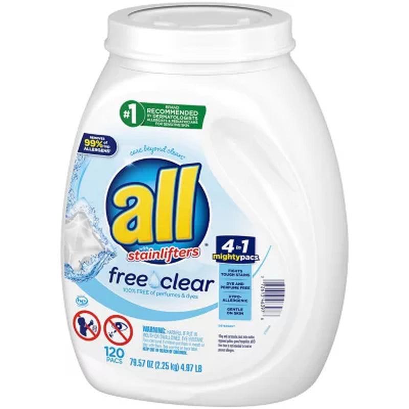 All Mighty Pacs Laundry Detergent, Free Clear for Sensitive Skin (120 Ct.)