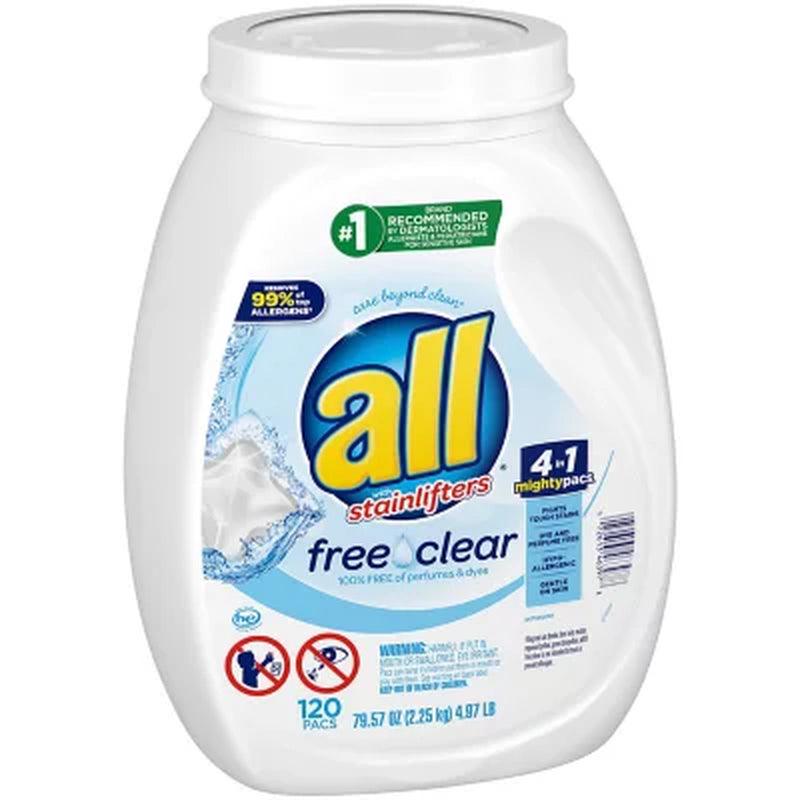 All Mighty Pacs Laundry Detergent, Free Clear for Sensitive Skin (120 Ct.)