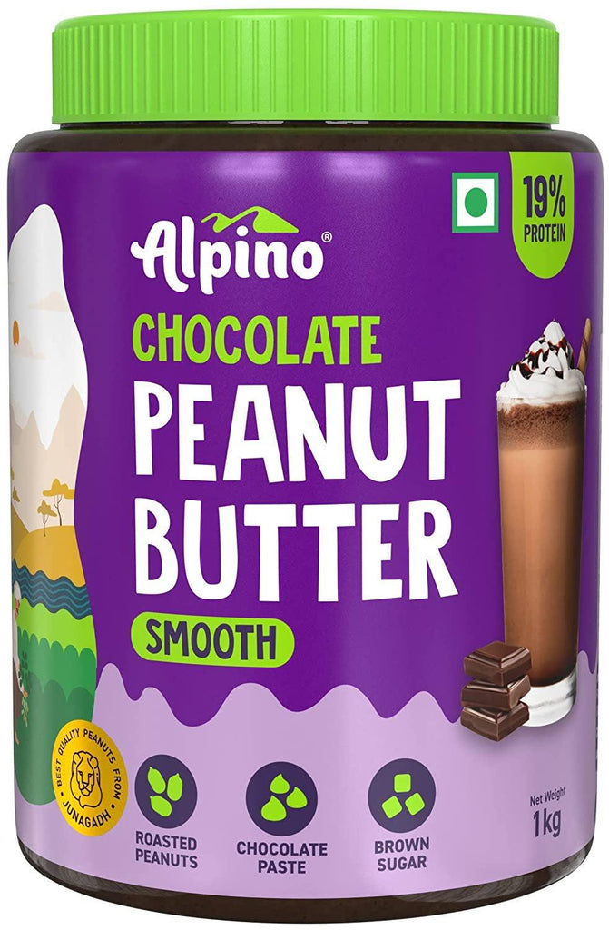 Alpino Chocolate Peanut Butter Smooth 1 KG /35 Oz |Made with Roasted ,Cocoa Powder &Choco Chips |100 %Non-Gmo |Gluten-Free |Vegan 35 Ounce