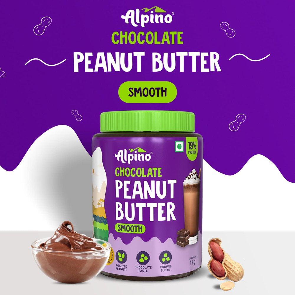 Alpino Chocolate Peanut Butter Smooth 1 KG /35 Oz |Made with Roasted ,Cocoa Powder &Choco Chips |100 %Non-Gmo |Gluten-Free |Vegan 35 Ounce