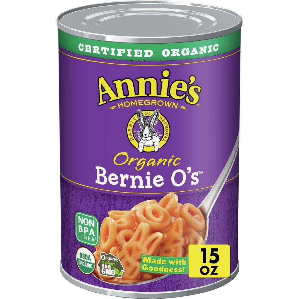 Annie'S Organic Bernie O'S, Canned Pasta in Tomato & Cheese Sauce, 15 Oz.