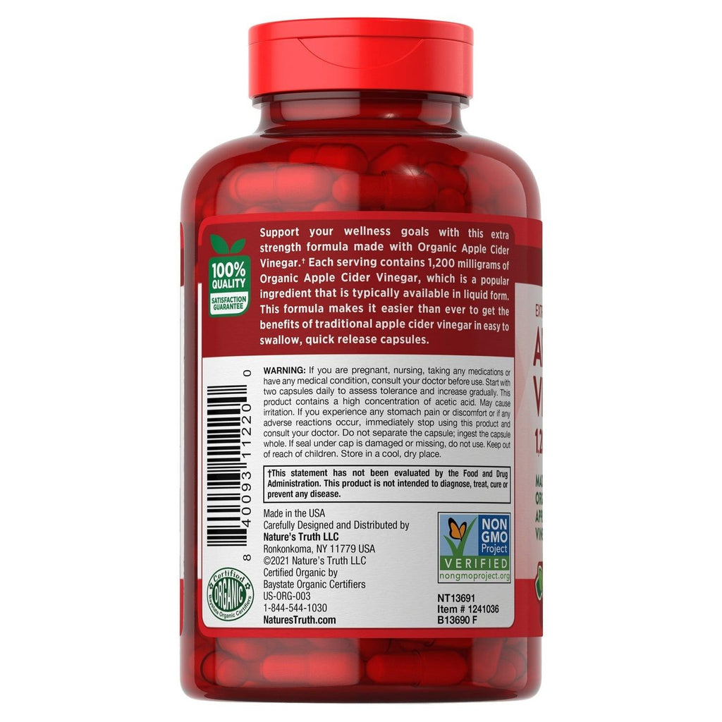 Apple Cider Vinegar 1200 Mg., 180 Capsules