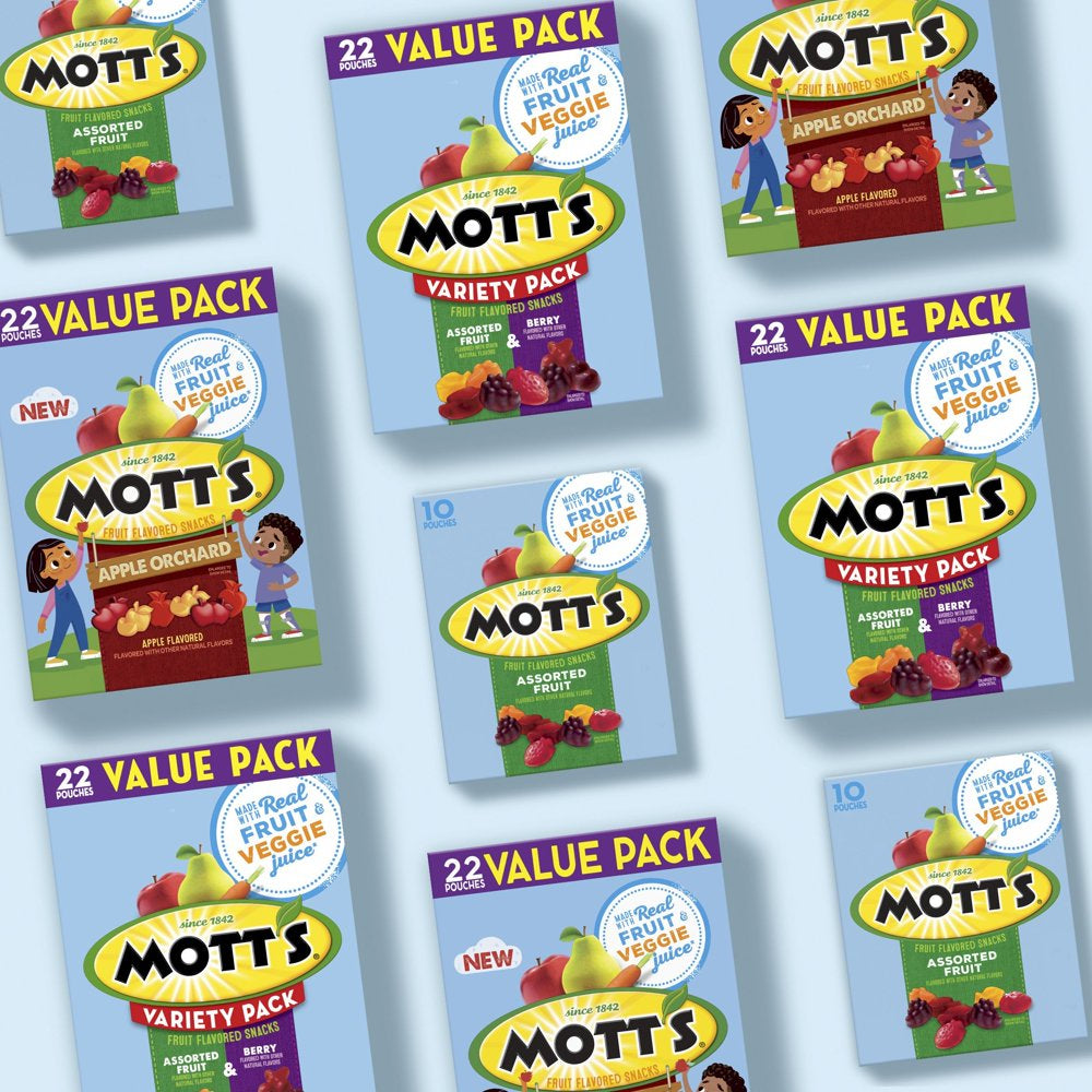 Mott'S Fruit Flavored Snacks, Assorted Fruit, Pouches, 0.8 Oz, 40 Ct