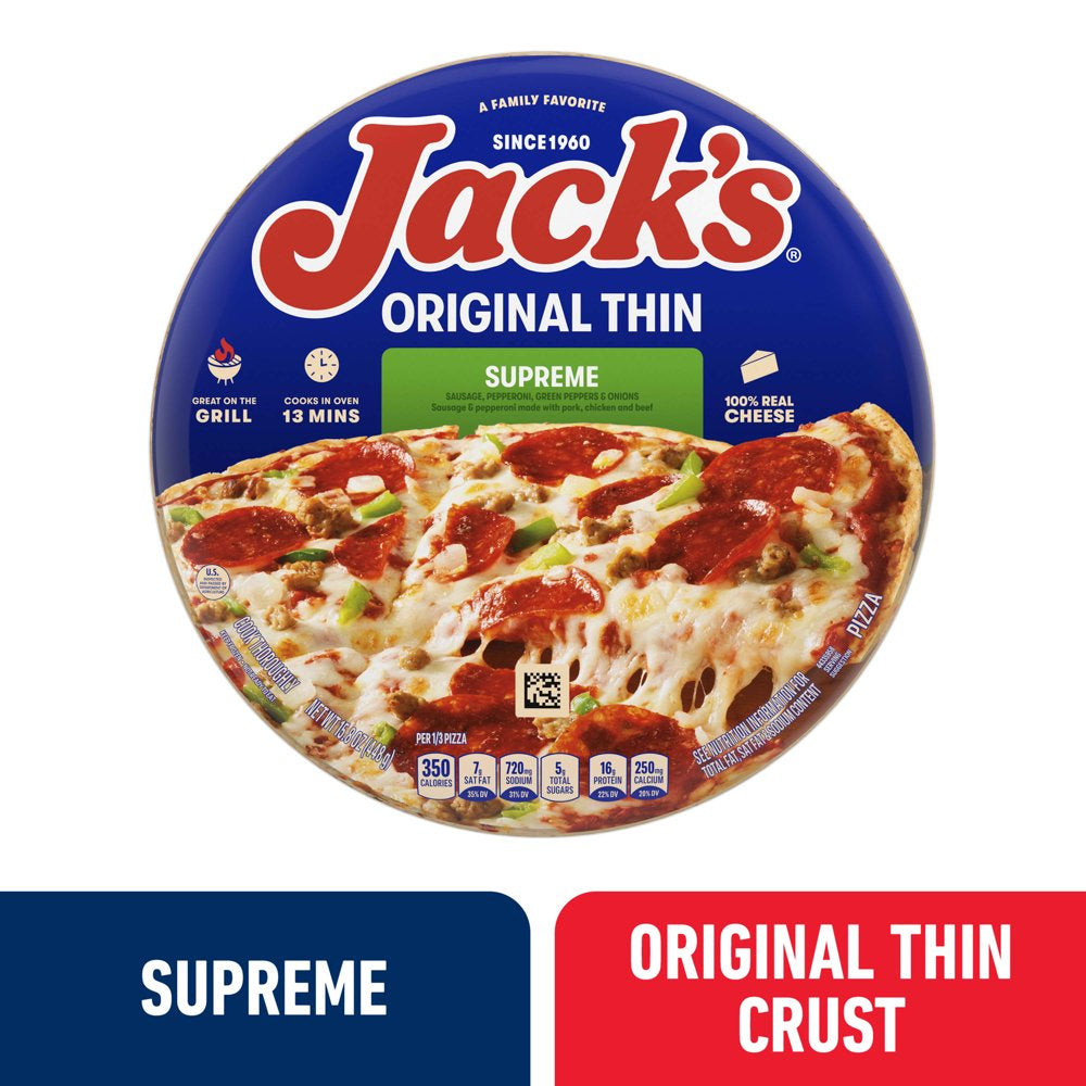 Jack'S Frozen Pizza, Supreme Original Thin Crust Pizza with Marinara Sauce, 15.8 Oz (Frozen)