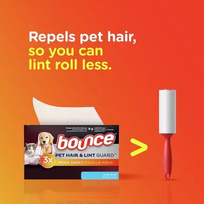 Bounce Pet Hair and Lint Guard Mega Dryer Sheets with 3X Pet Hair Fighters, Fresh Scent (210 Ct.)