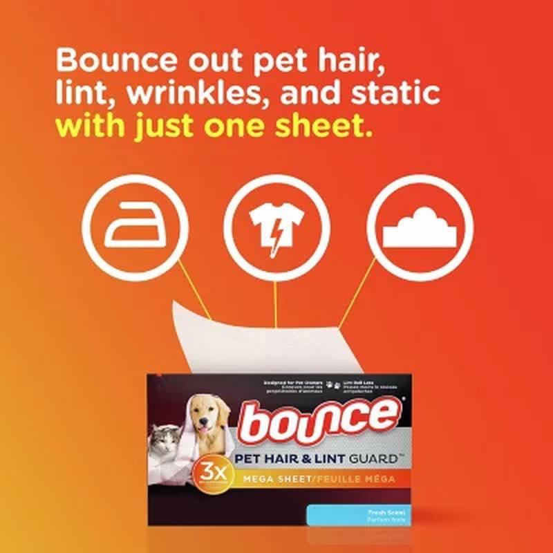 Bounce Pet Hair and Lint Guard Mega Dryer Sheets with 3X Pet Hair Fighters, Fresh Scent (210 Ct.)