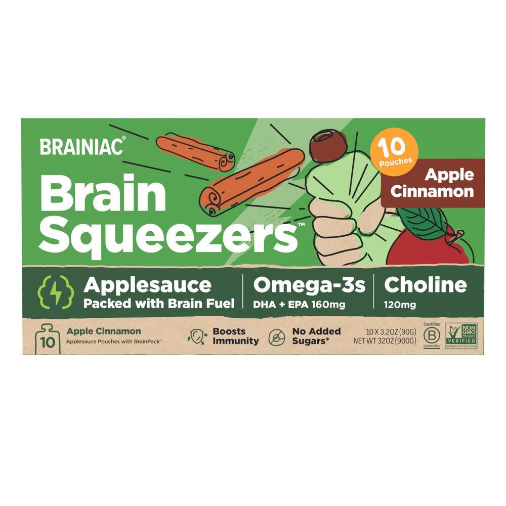 Brainiac Omega-3 Applesauce, Cinnamon Apple, No Sugar Added, 3.2 Oz,10 Ct