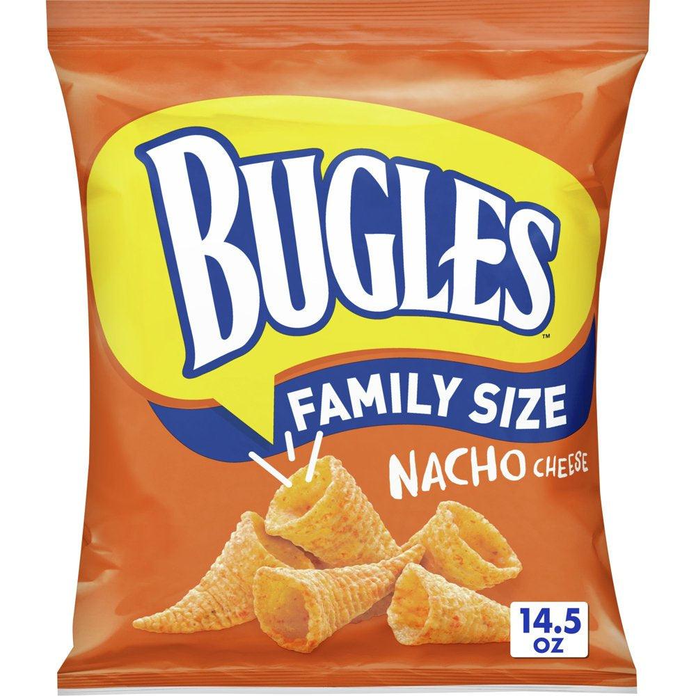 Bugles Crispy Corn Snacks, Nacho Cheese, Family Size Snack Bag, 14.5 Oz