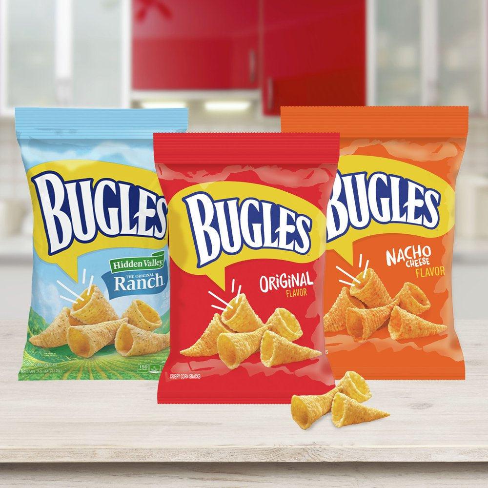 Bugles Crispy Corn Snacks, Nacho Cheese, Family Size Snack Bag, 14.5 Oz