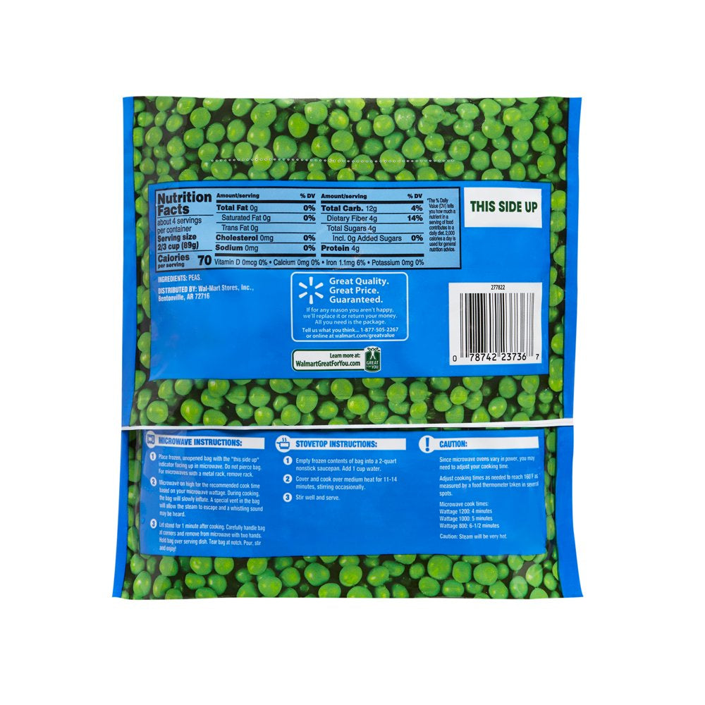 Great Value Frozen Sweet Peas, 12 Oz Steamable Bag