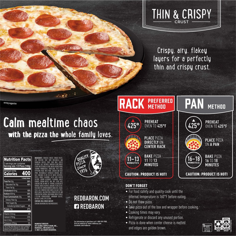 Red Baron Frozen Pizza Thin & Crispy Pepperoni, 15.78 Oz