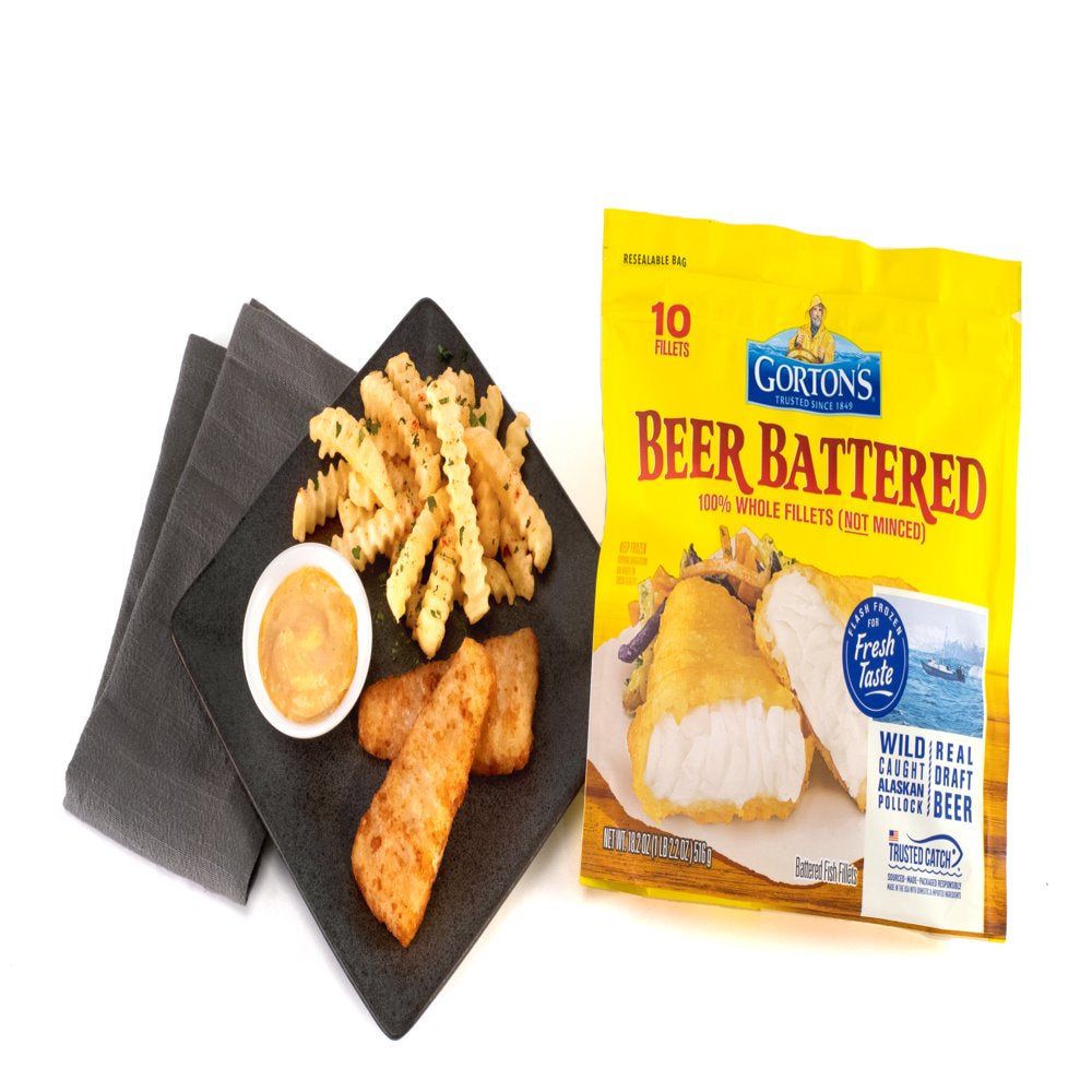 Gorton’S Beer Battered Fish, Wild Caught Pollock, Frozen, 10 Count, 18.2 Ounce Resealable Bag