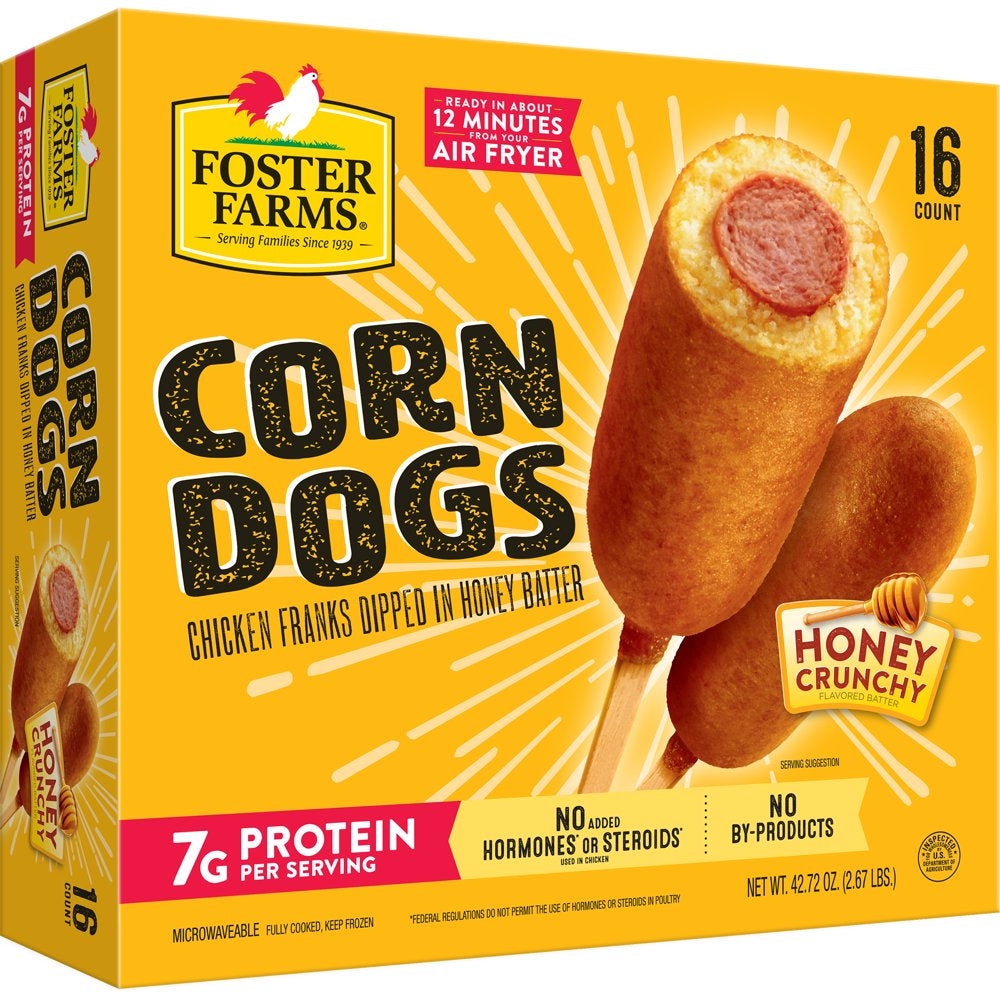 Foster Farms Honey Battered Corn Dogs - Frozen, 7G Protein per Corndog, 42.72 Oz (2.67 Lb) Box