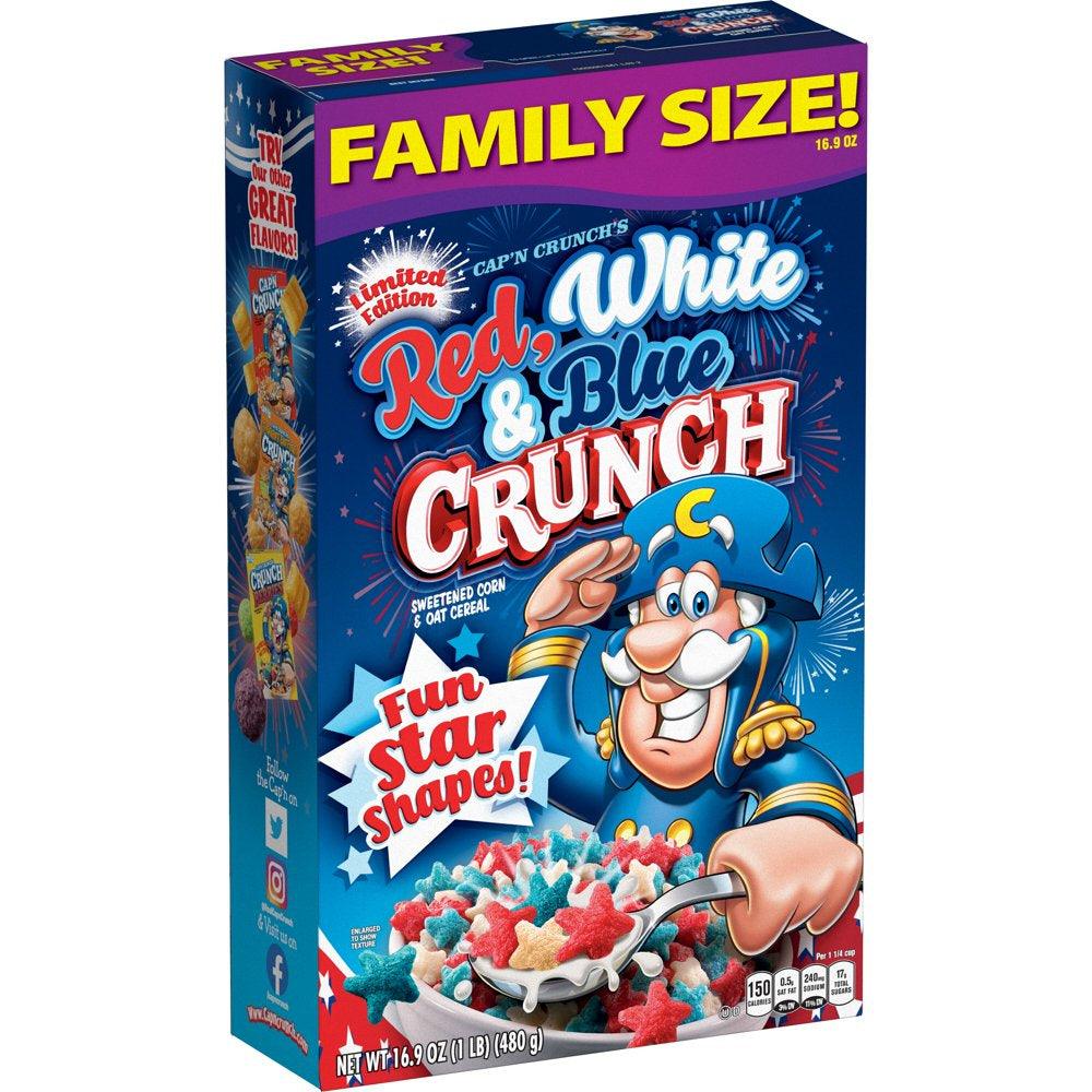 Cap'N Crunch Cereal Red, White, and Blue, Family Size, 16.9 Oz