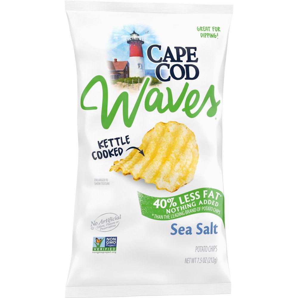 Cape Cod Potato Chips, Wavy Cut Less Fat Sea Salt Kettle Chips, 7.5 Oz