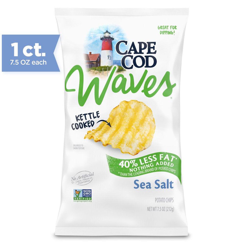 Cape Cod Potato Chips, Wavy Cut Less Fat Sea Salt Kettle Chips, 7.5 Oz