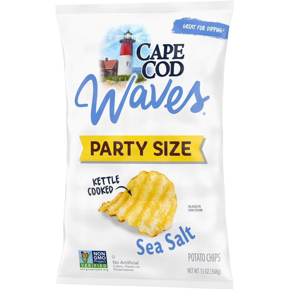 Cape Cod Potato Chips, Wavy Cut Sea Salt Kettle Chips, 13 Oz Party Size