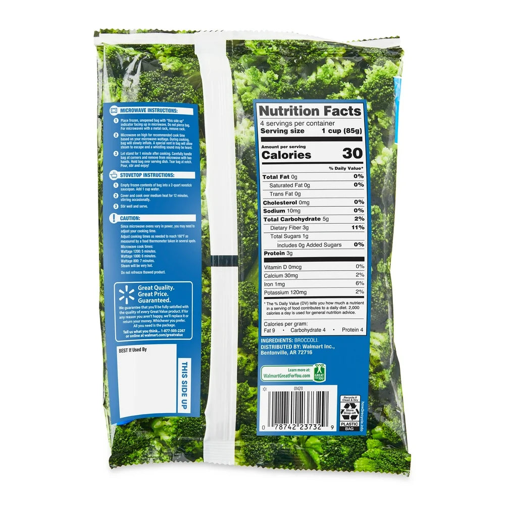 Great Value Frozen Broccoli Florets, 12 Oz Steamable Bag