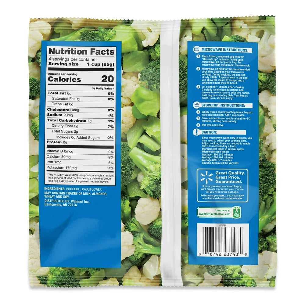 Great Value Frozen Broccoli & Cauliflower, 12 Oz