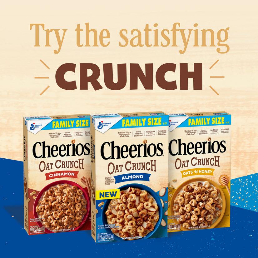 Cheerios Oat Crunch Cinammon Oat Breakfast Cereal, Family Size, 24 Oz