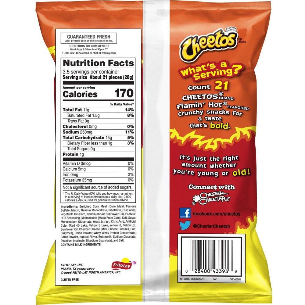 Cheetos Crunchy Flamin' Hot Cheese Flavored Snacks, 3.5 Oz Bag