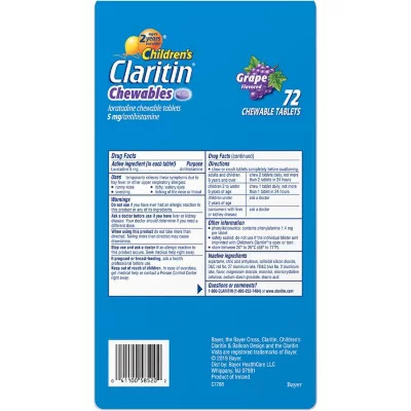 Children'S Claritin Grape Chewable Allergy Tablets (72 Ct.)